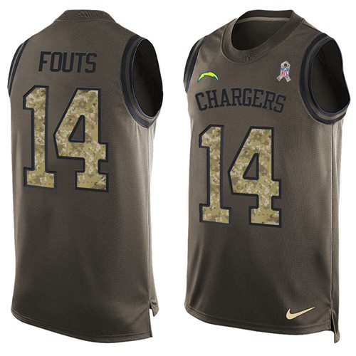 Nike Chargers #14 Dan Fouts Green Men's Stitched NFL Limited Salute To Service Tank Top Jersey - Click Image to Close